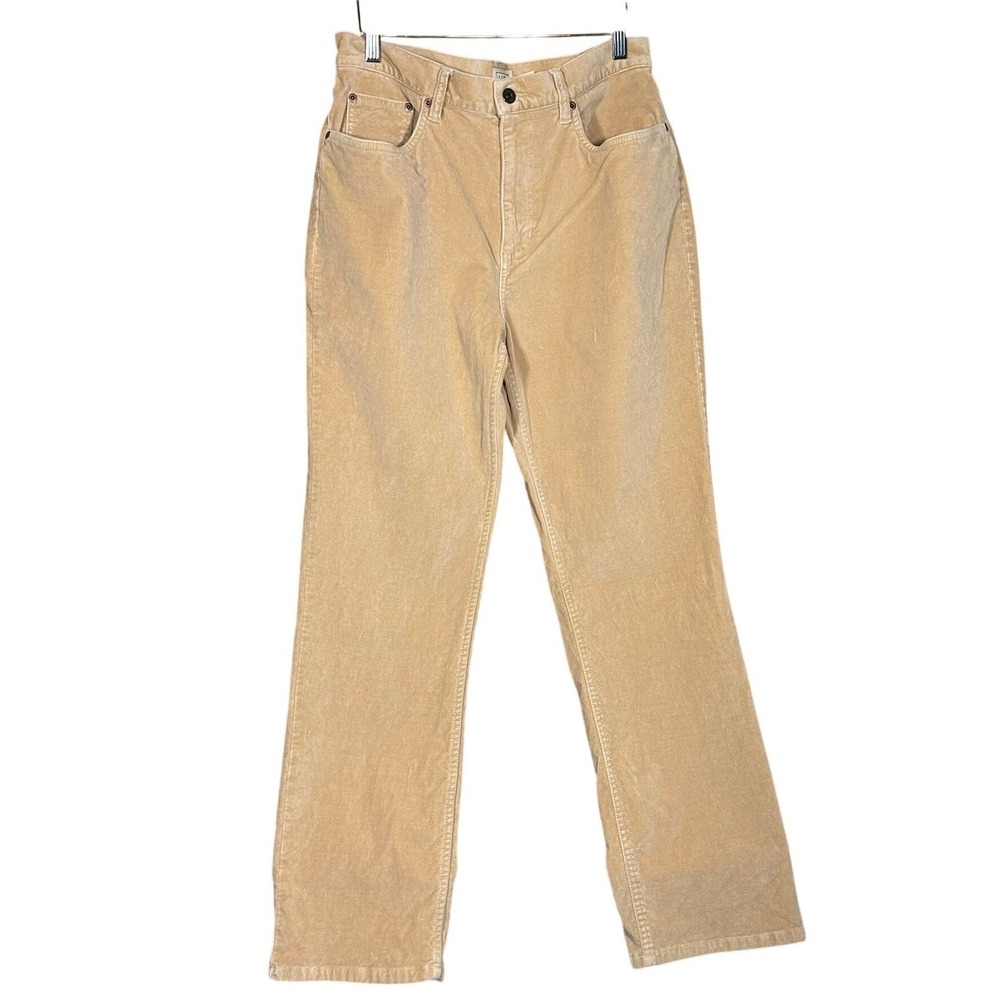 LL Bean Women's Corduroy Pants‎ Tan Straight Leg Cotton Spandex Size 12 Stretch